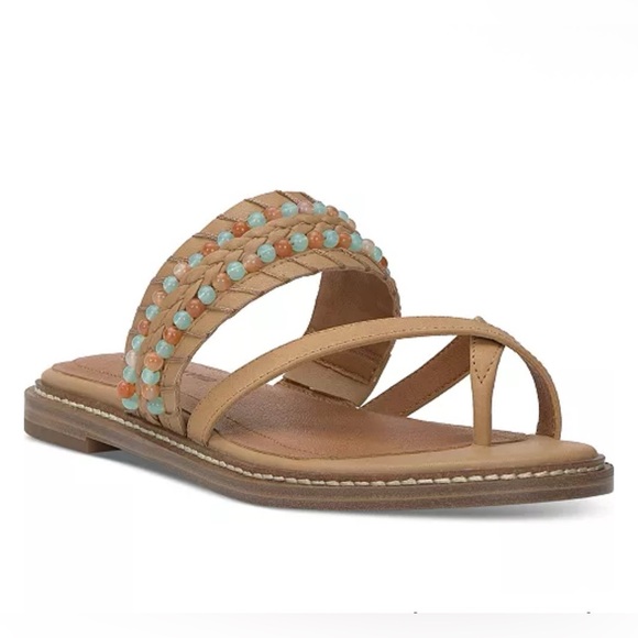 Lucky Brand KAYKEY Santa Fe Beaded Toe Ring Criss Cross Sandstorm Sandals 7 New - Picture 2 of 7